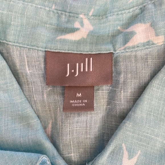 J. JILL Turquoise Bird Blouse in linen - Picture 2 of 3